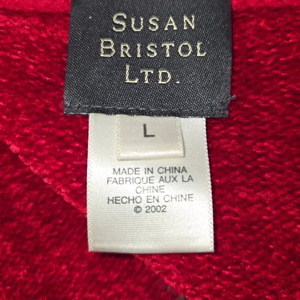 Susan Bristol Ltd. Vintage Womens L  Red Cat Print Full Zip Sweater 2288 - Picture 5 of 8